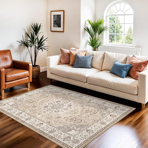 HY HAO YUN LAI 3x5 beige living room rug enhances softness and style.