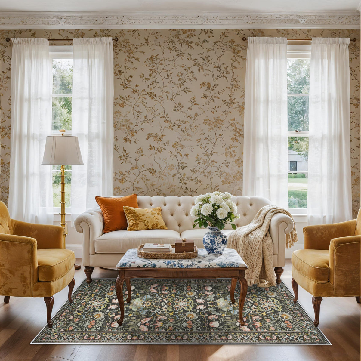 HY HAO YUN LAI 3x6 vintage floral hallway rug in green adds bold color.