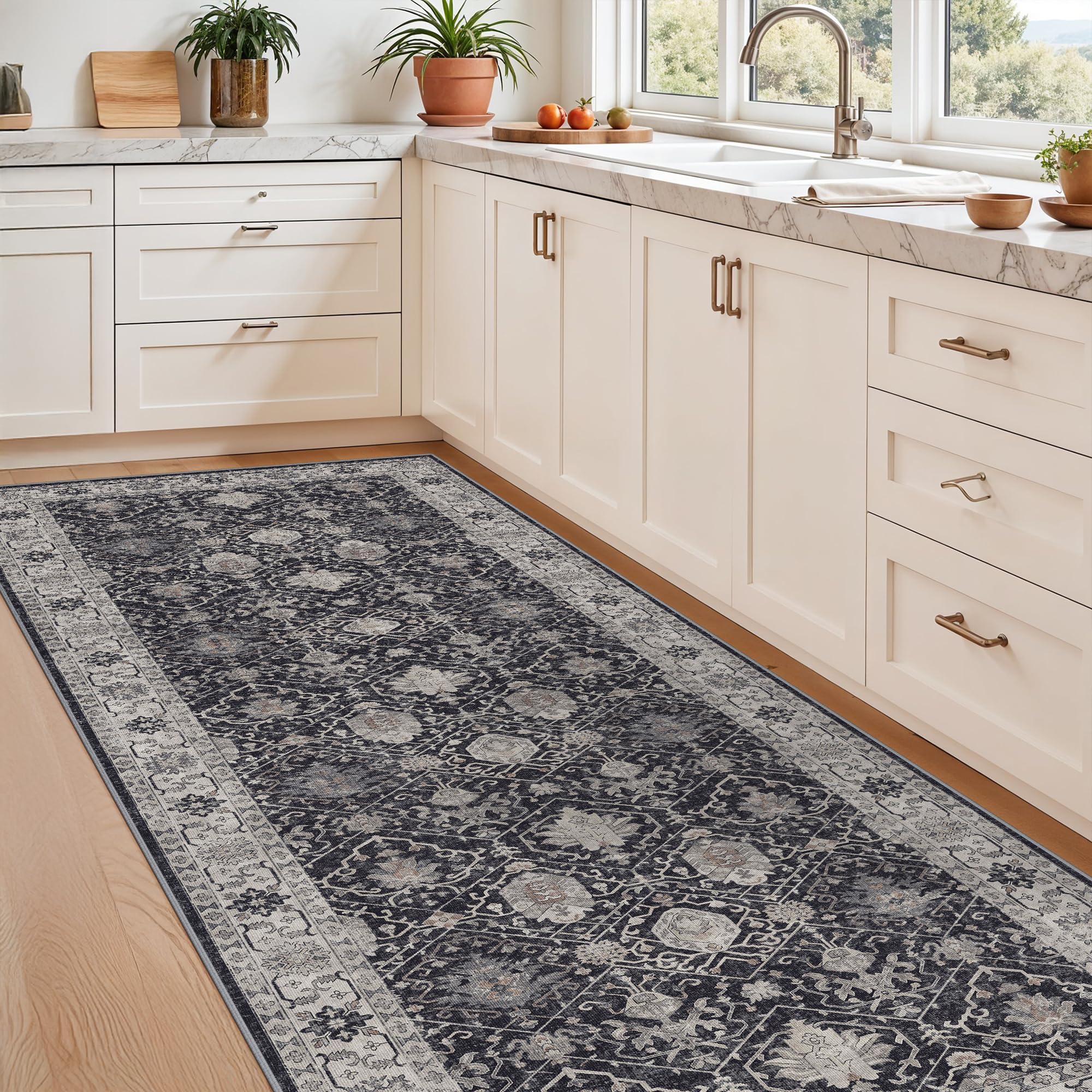 HY HAO YUN LAI 3x7 rug for dining and living spaces in black