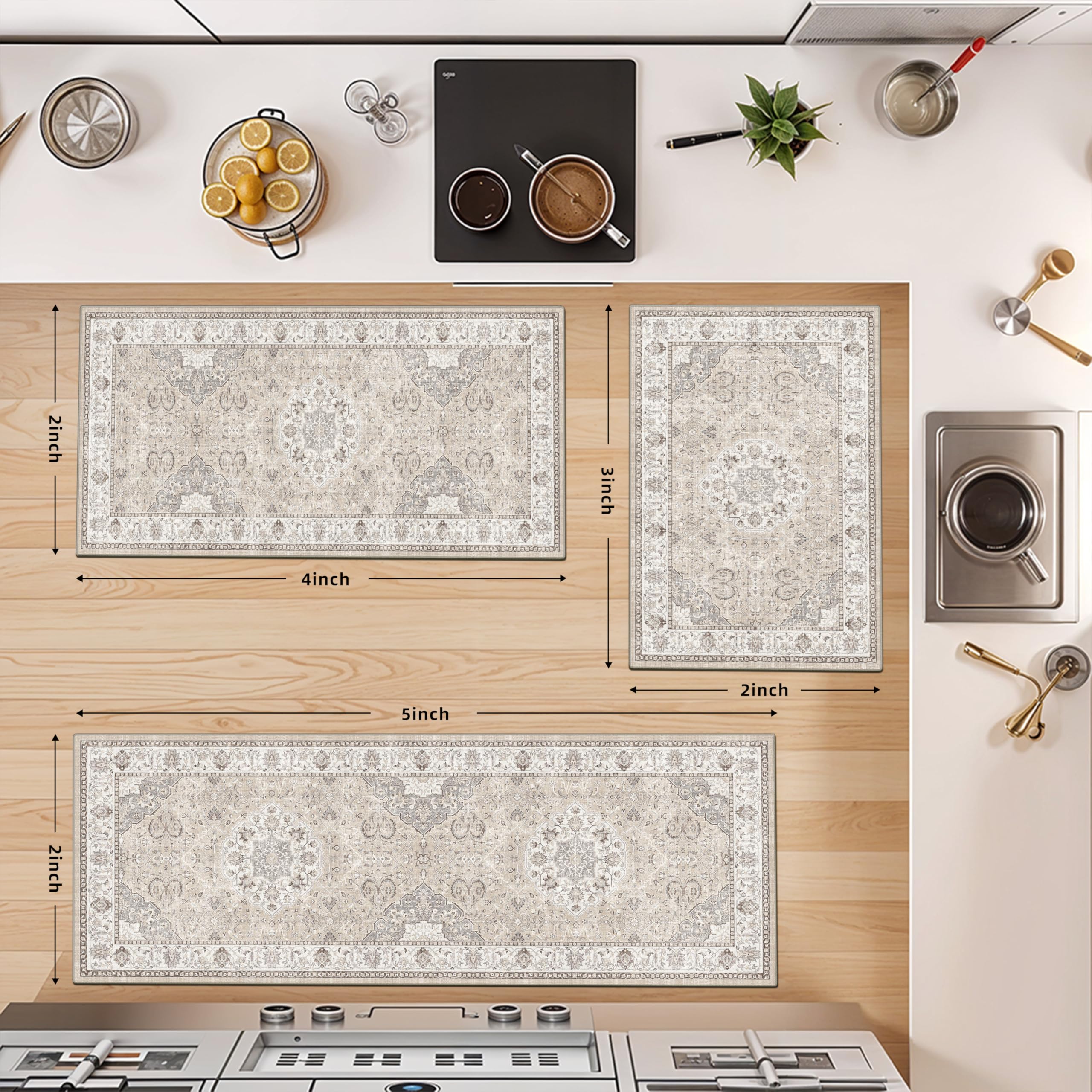 HY HAO YUN LAI low-pile rug set fits under cabinets for seamless look.
