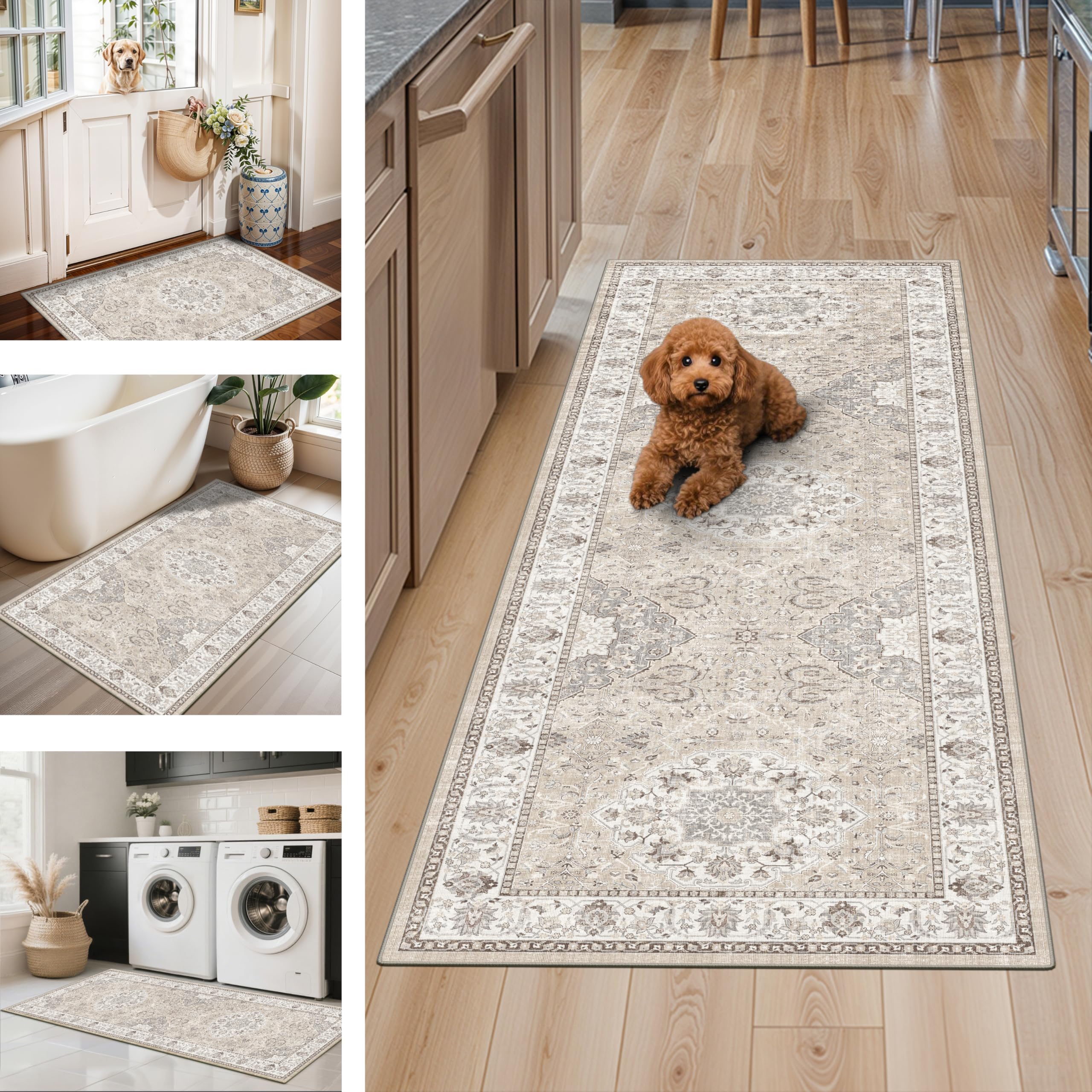 HY HAO YUN LAI washable kitchen mats protect floors from spills and bowls.