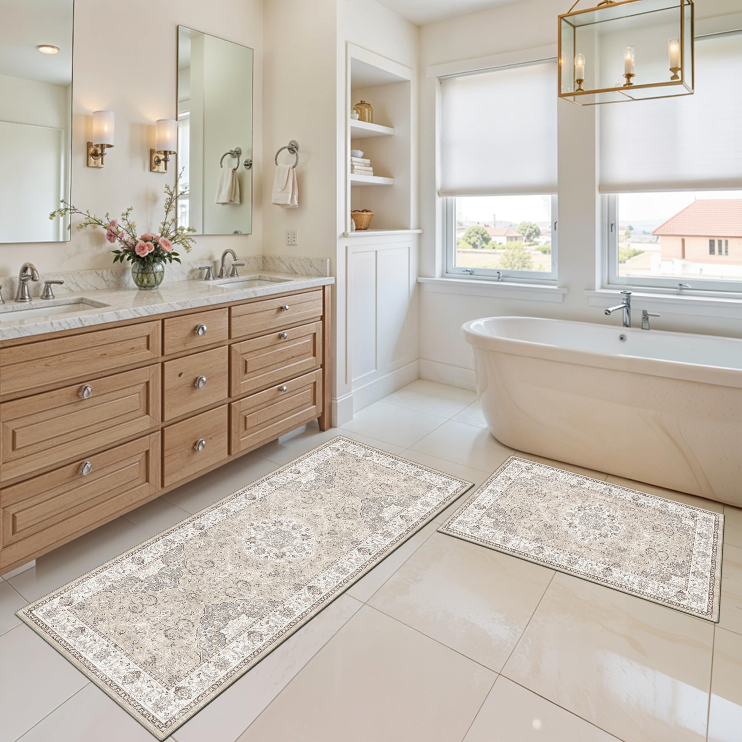 HY HAO YUN LAI beige kitchen runners with non-slip backing for safety.