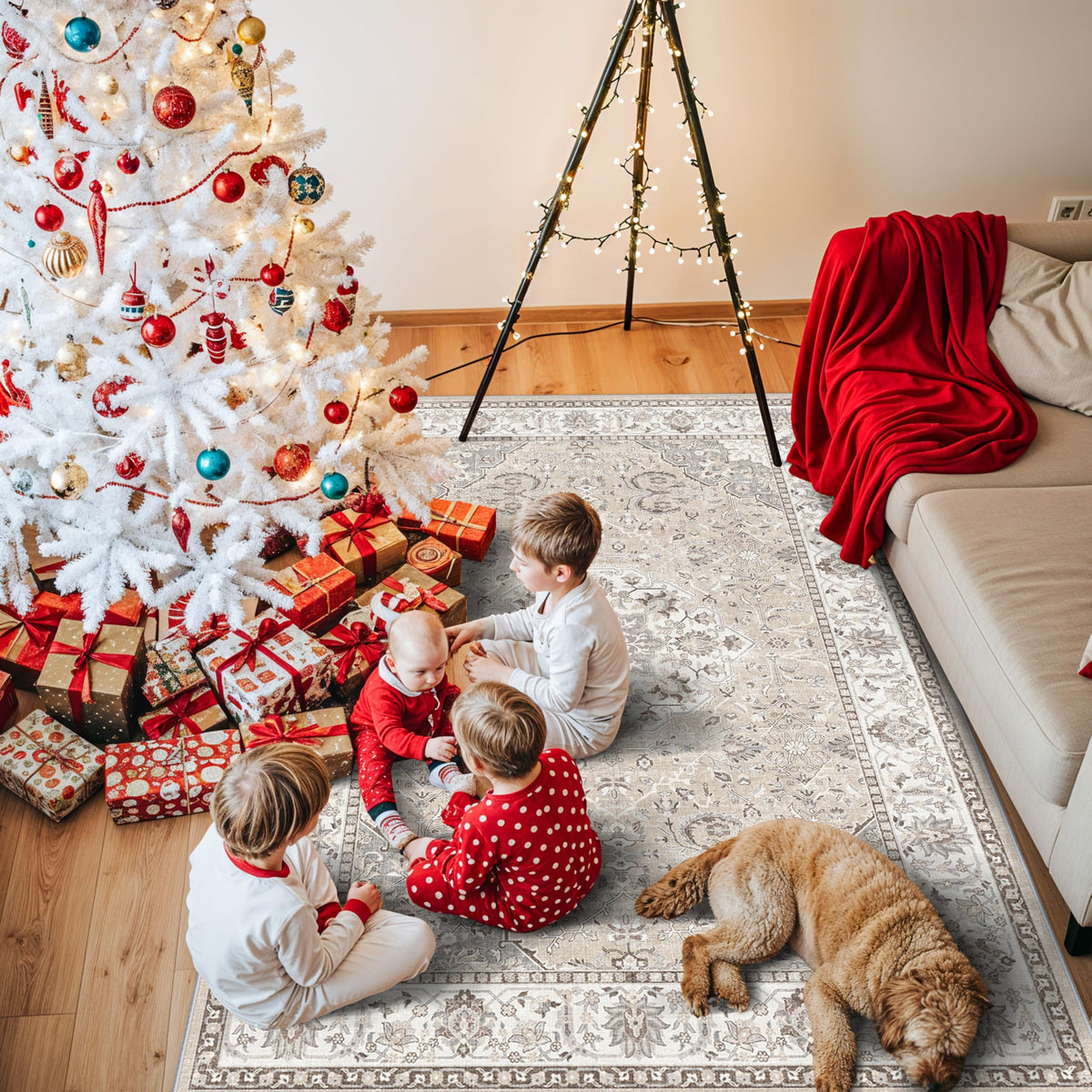 HY HAO YUN LAI 4x5 living room rug beige for cozy, non-slip traffic areas