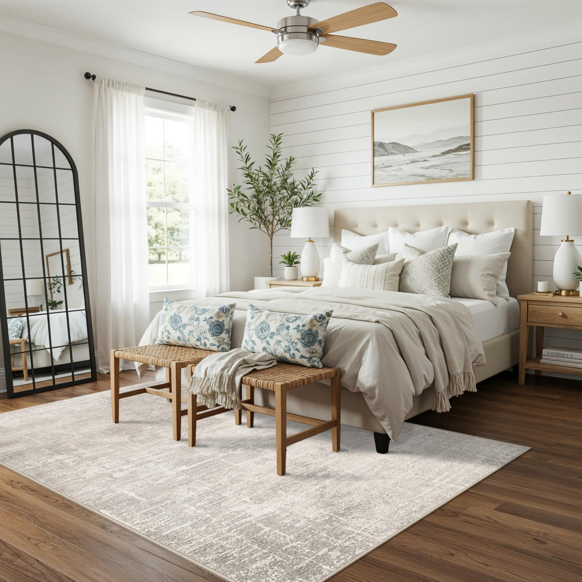 HY HAO YUN LAI 4x6 rug beige-cream closeup fabric showing soft, stain-resistant fibers.