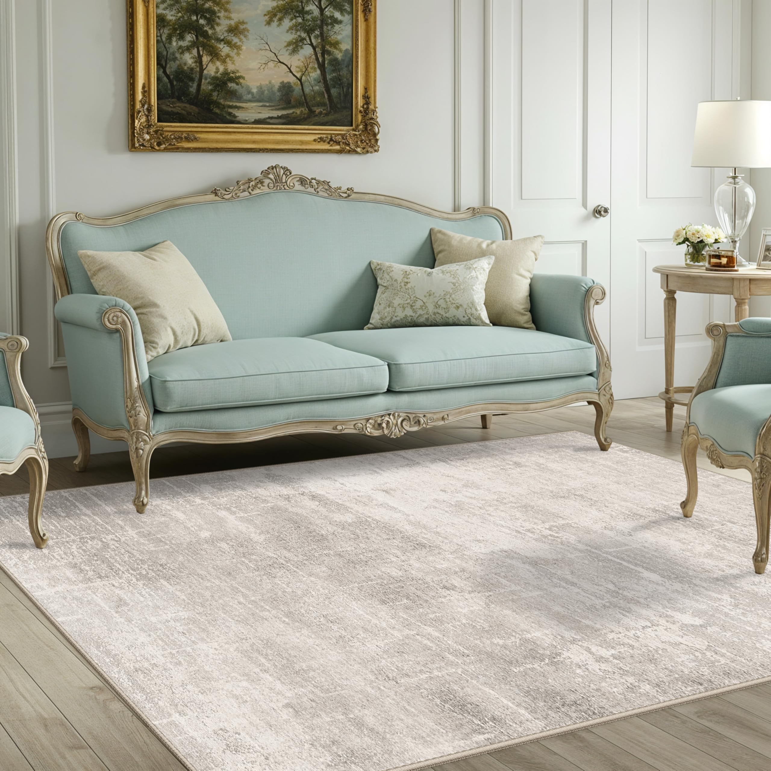 HY HAO YUN LAI 4x6 rug living room shot showcases versatile beige-cream style.
