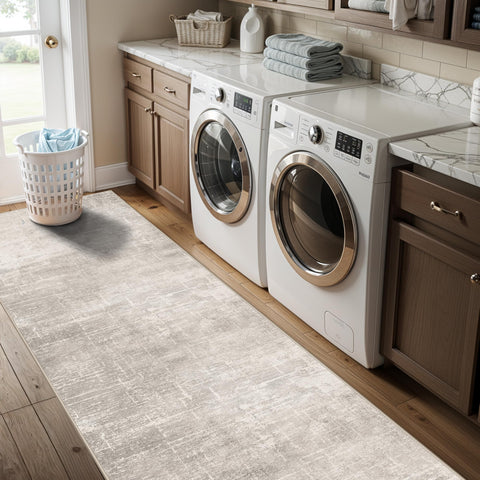 HY HAO YUN LAI Abstract 2x10 rug beige-cream tone complements neutral decor.