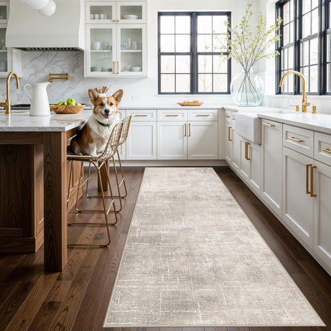 HY HAO YUN LAI Abstract 3x10 rug runner beige with non-slip backing for safe entryways
