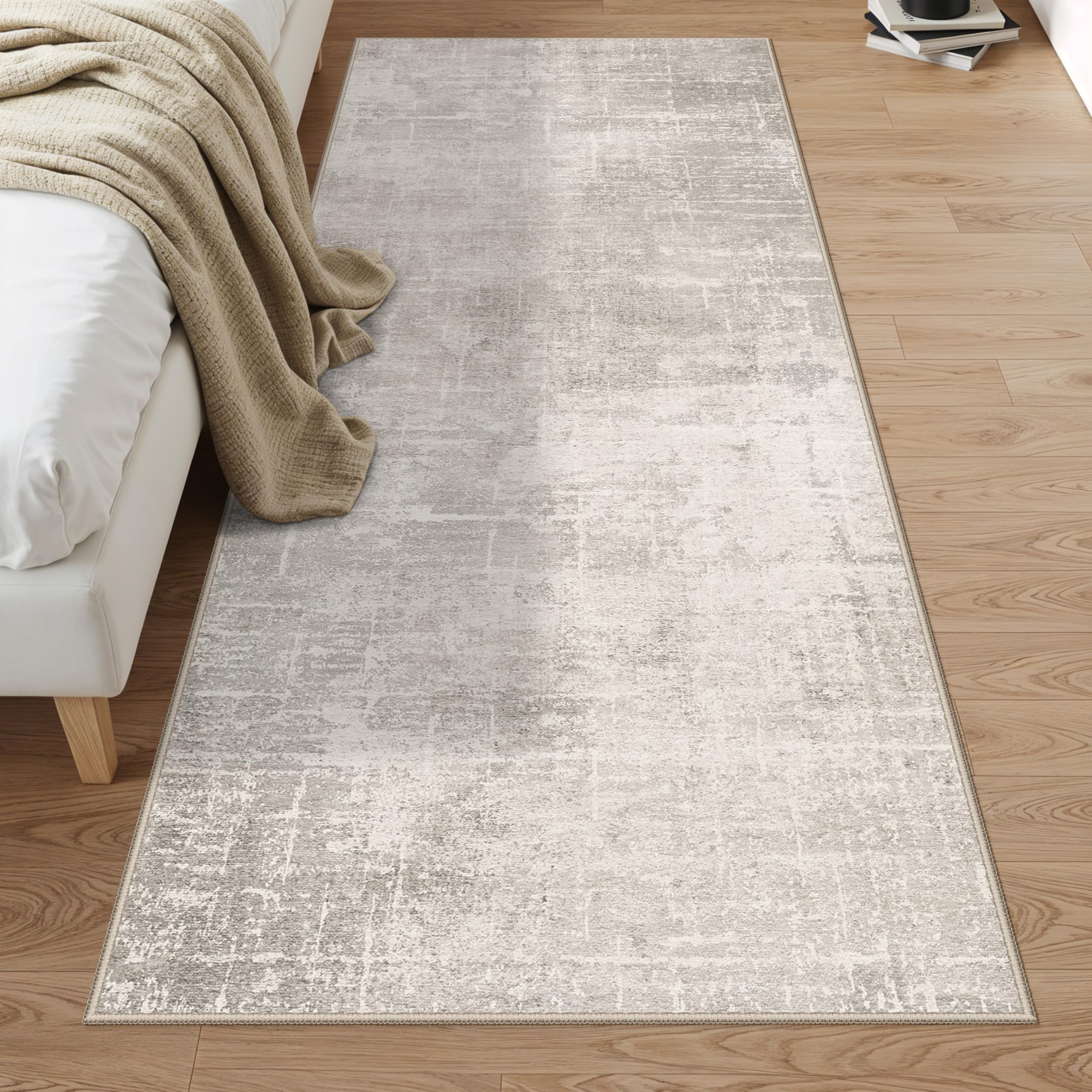 HY HAO YUN LAI abstract stain-resistant kitchen rug in beige simplifies cleanup and everyday use