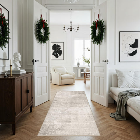 HY Hao Yun Lai beige-cream rug offers versatile, easy-care design for any room