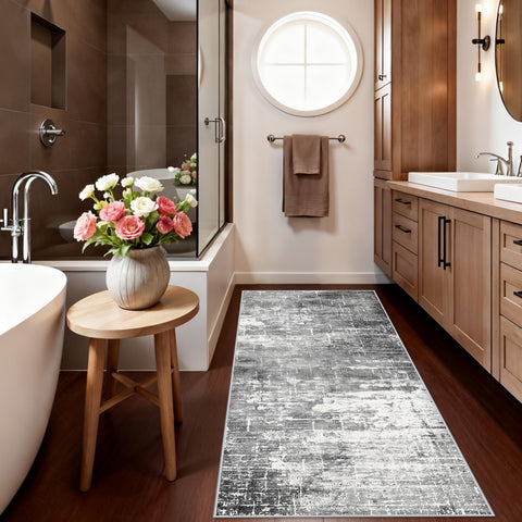 HY HAO YUN LAI abstract black-grey rug adds modern decor to kitchens.