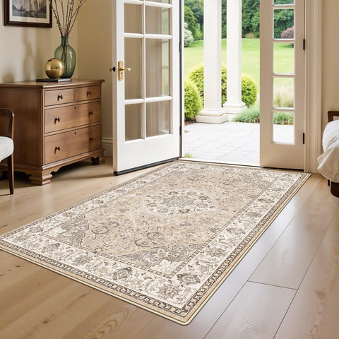 HY HAO YUN LAI entryway/dining runner in beige for versatile spaces.