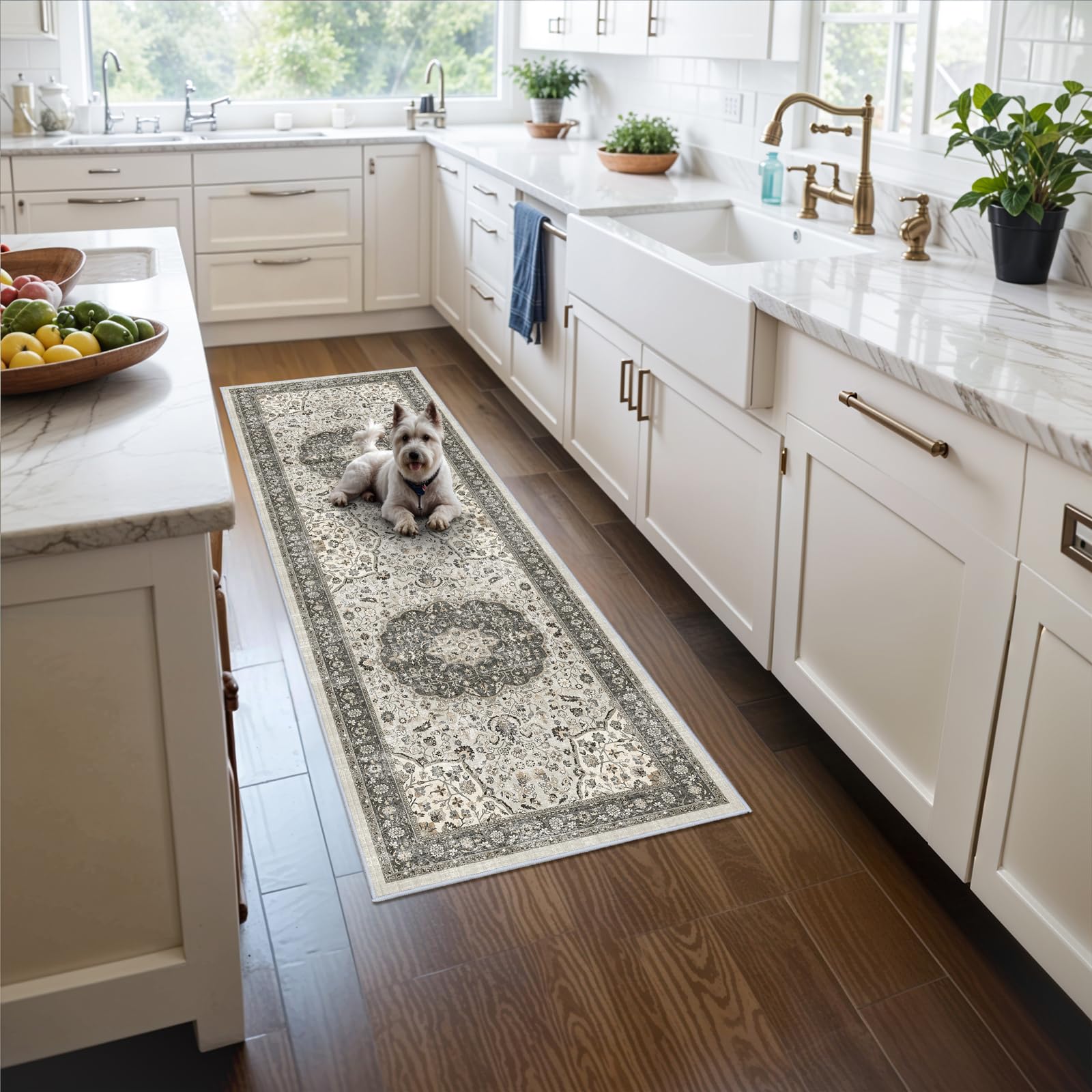 HY HAO YUN LAI hallway rug grey close-up shows soft texture and subtle pattern.