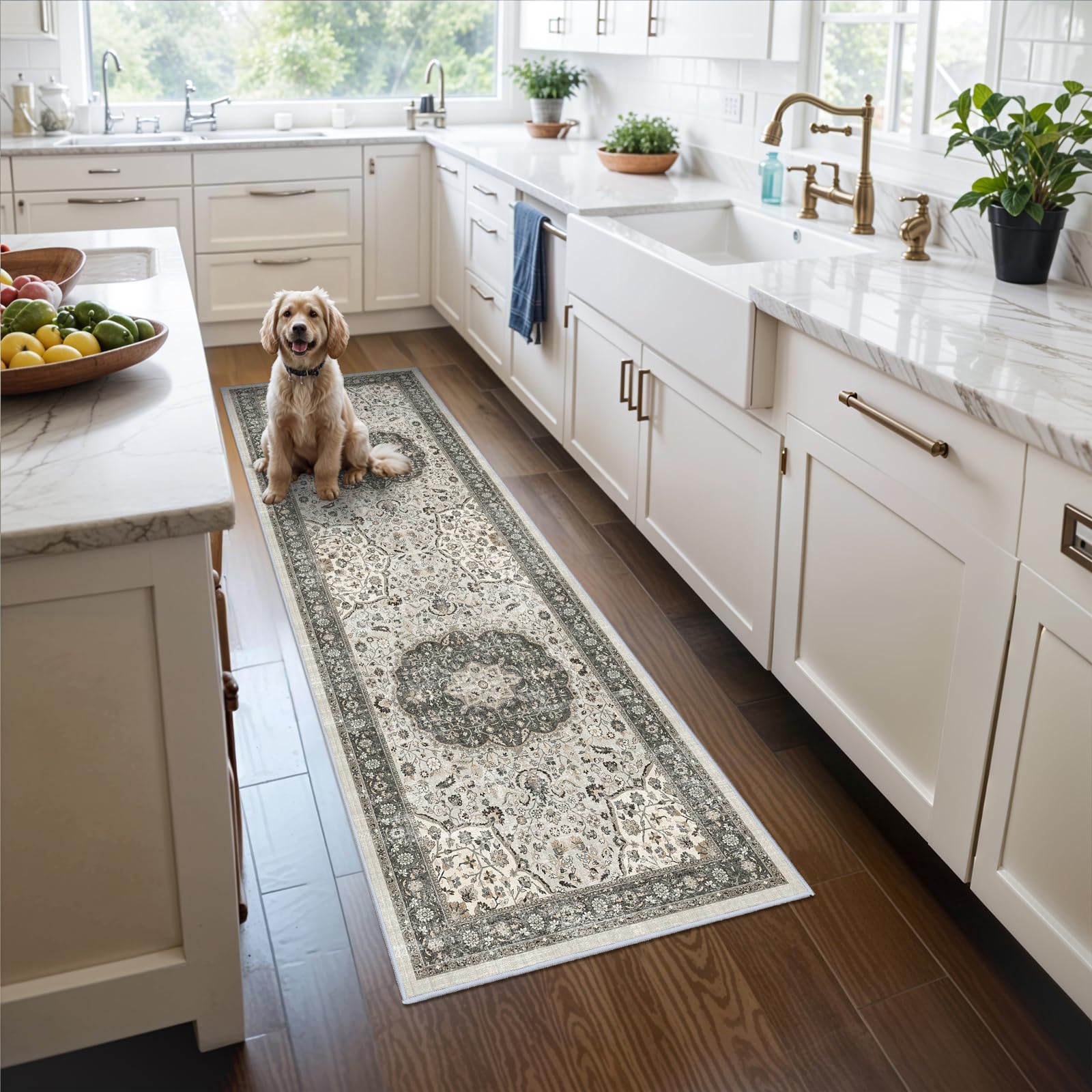 HY HAO YUN LAI hallway 2x6 gray washable runner rug for easy cleaning.