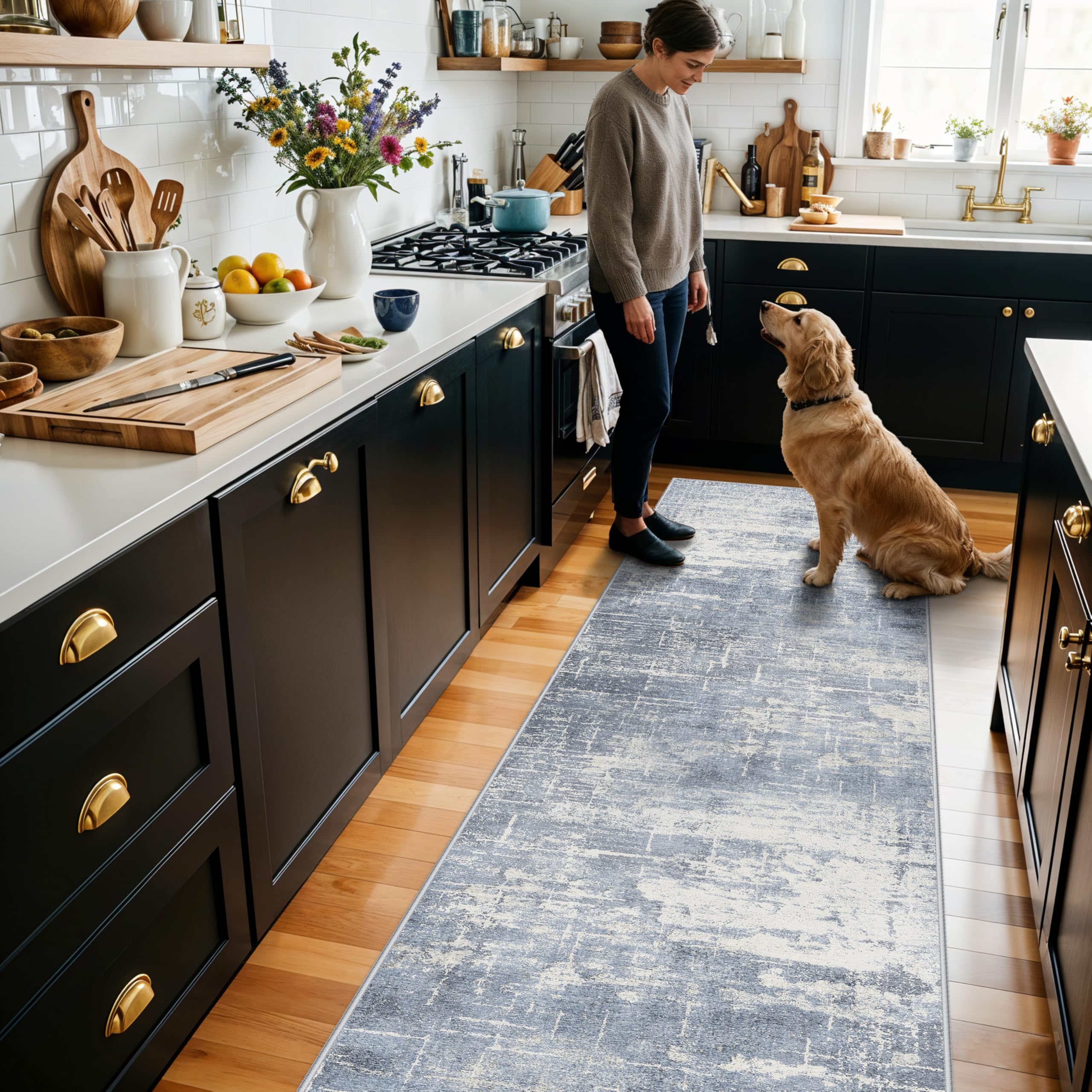 HY HAO YUN LAI hallway rug stain-resistant surface helps spills wipe away quickly.
