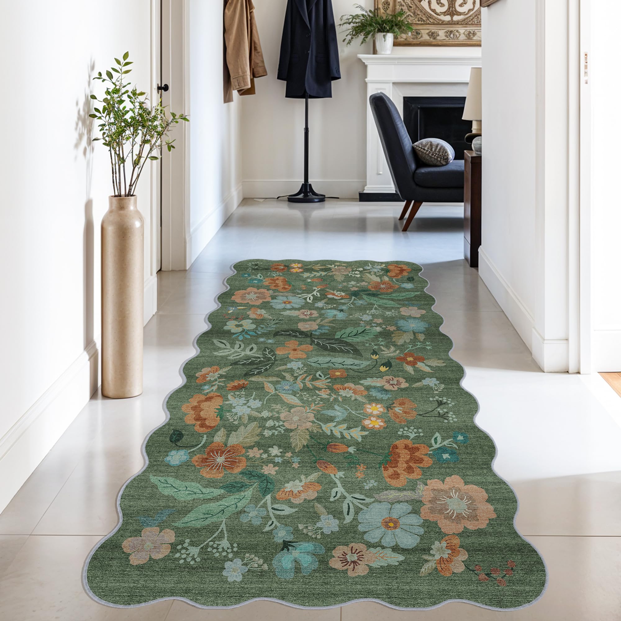 HY HAO YUN LAI hallway 3x6 runner rug with floral green design adds entryway charm