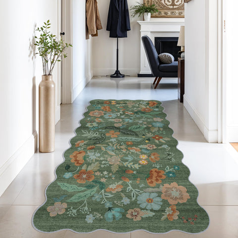 HY HAO YUN LAI hallway 3x6 runner rug with floral green design adds entryway charm