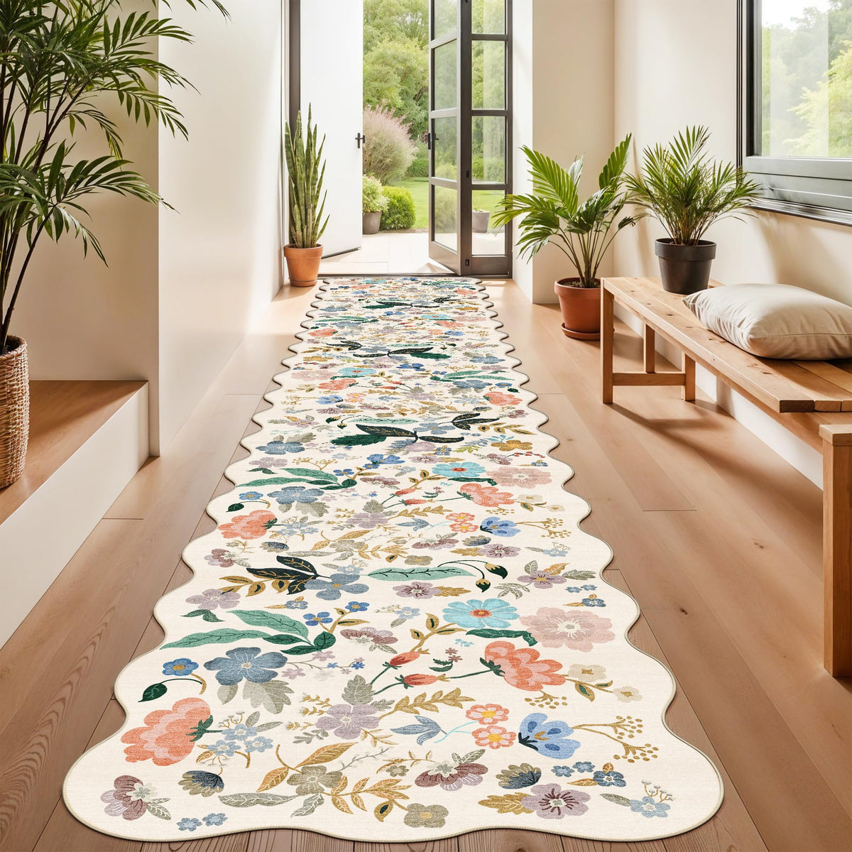 HY HAO YUN LAI hallway floral runner 2'6x14 cream shows soft texture for entryways