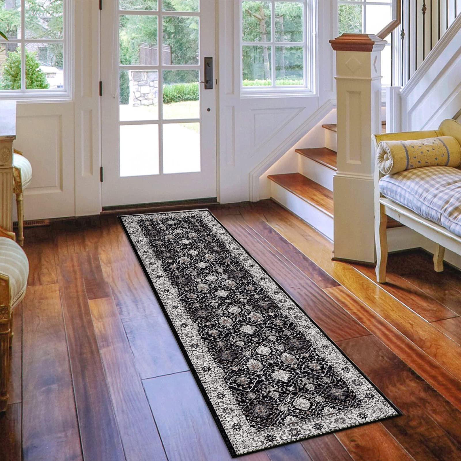 HY HAO YUN LAI hallway runner 2x7 black edge design enhances entryway with durable styling.