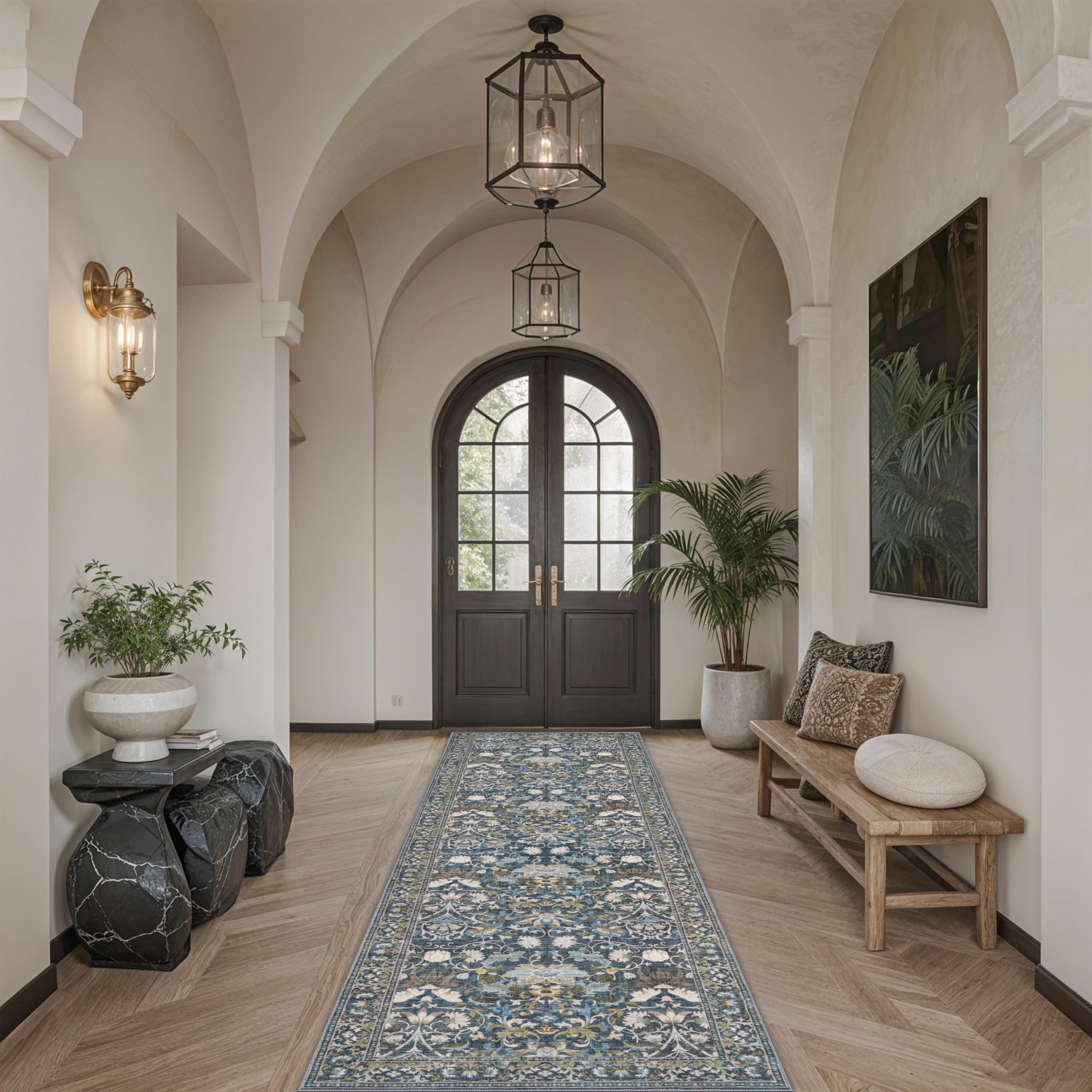 Non-slip backing keeps HY HAO YUN LAI rug in place on smooth floors.