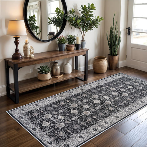 HY HAO YUN LAI hallway runner 3x6 black with non slip backing for safety.