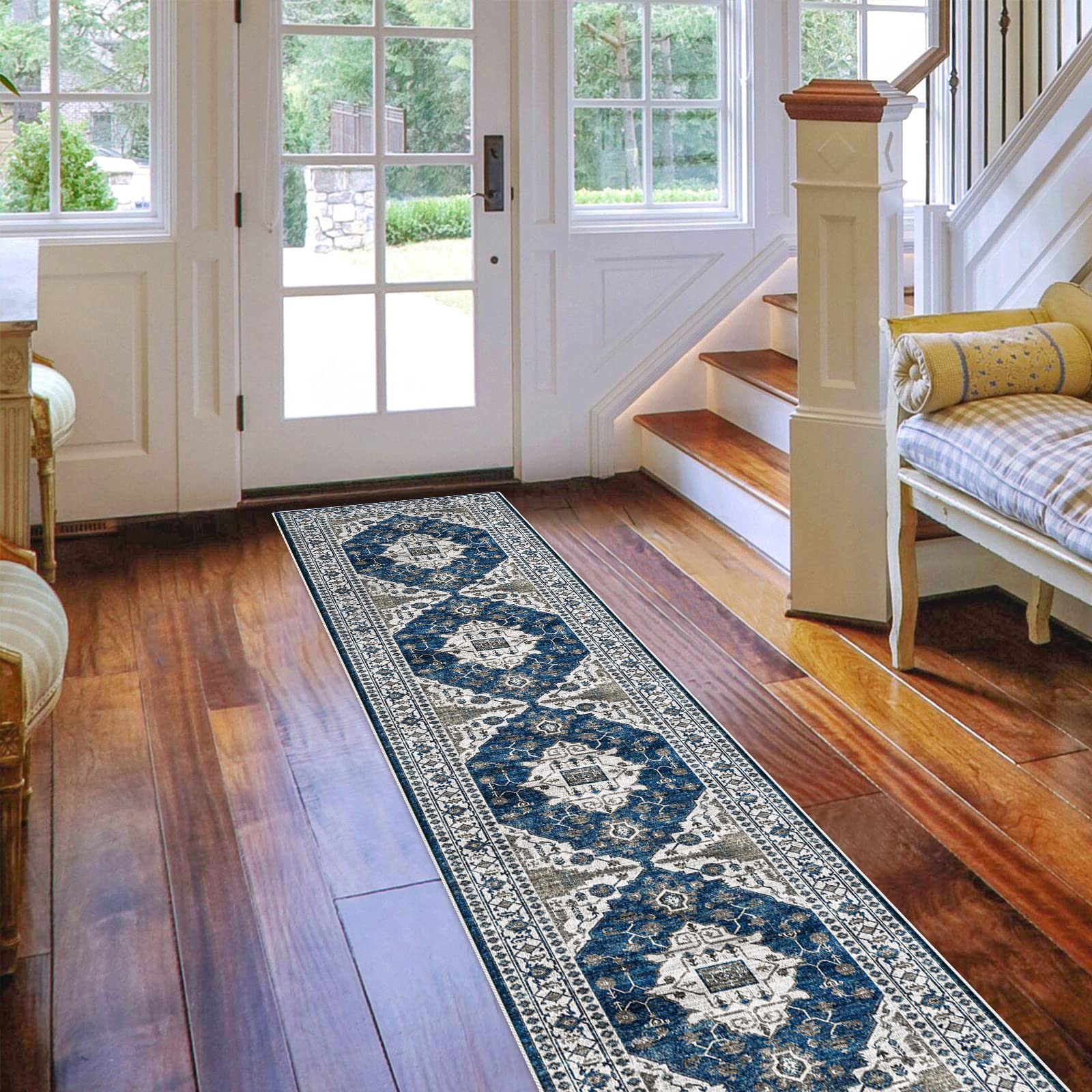 HY HAO YUN LAI hallway runner blue care washing makes upkeep simple
