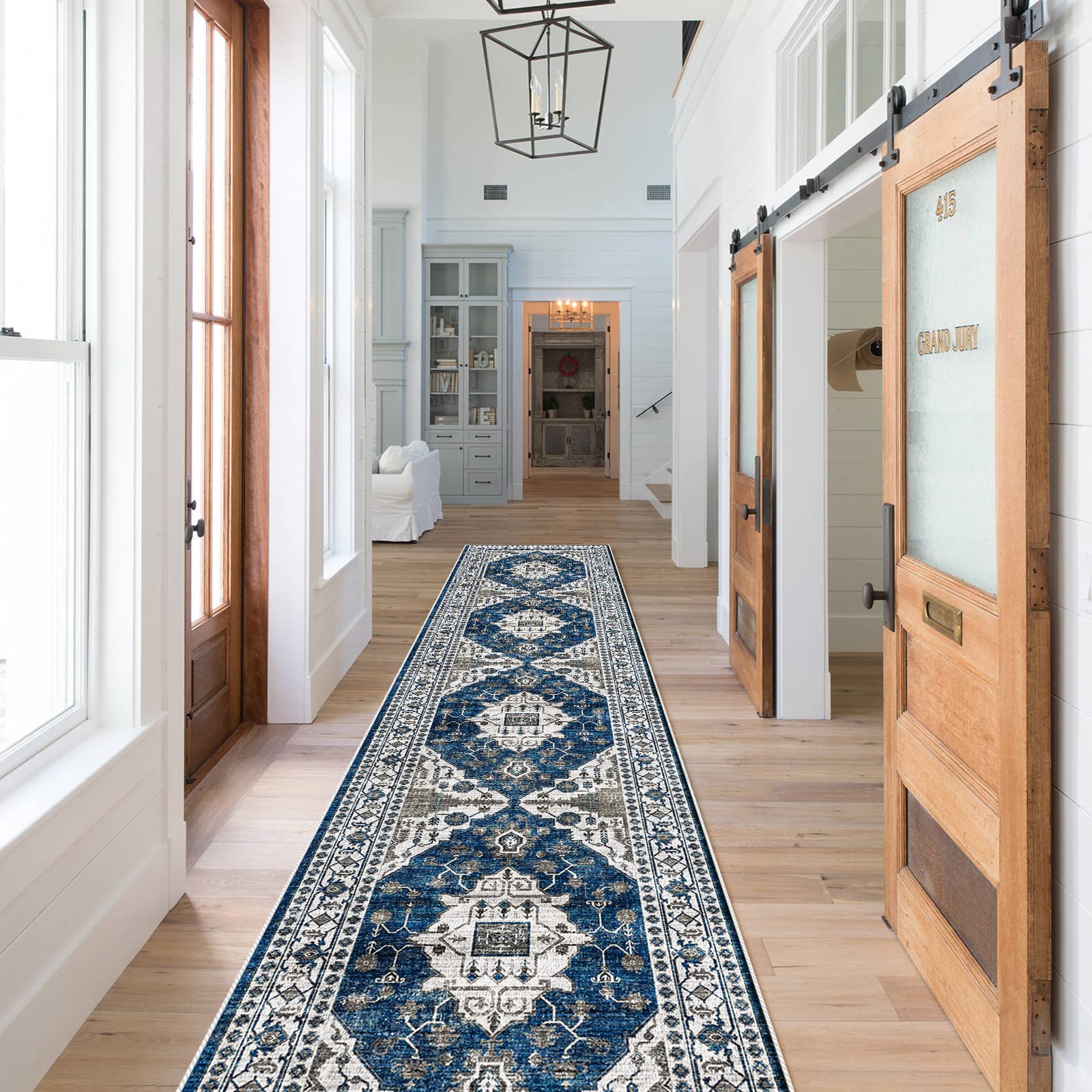 HY HAO YUN LAI hallway runner blue closeup texture highlighting plush pile for comfort