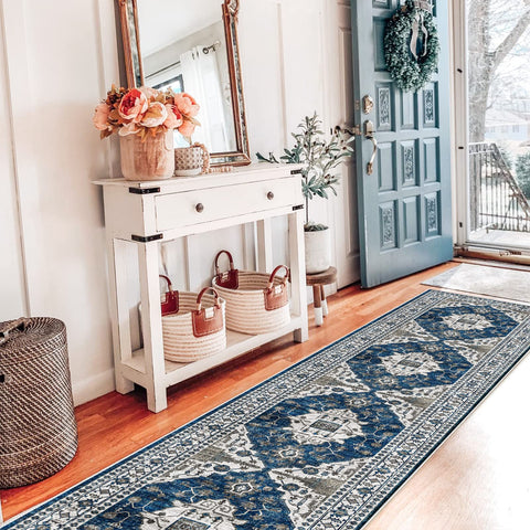 HY HAO YUN LAI hallway runner blue entryway full view shows vintage design