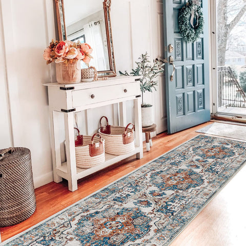 HY HAO YUN LAI hallway runner brick entryway showcases bold color.