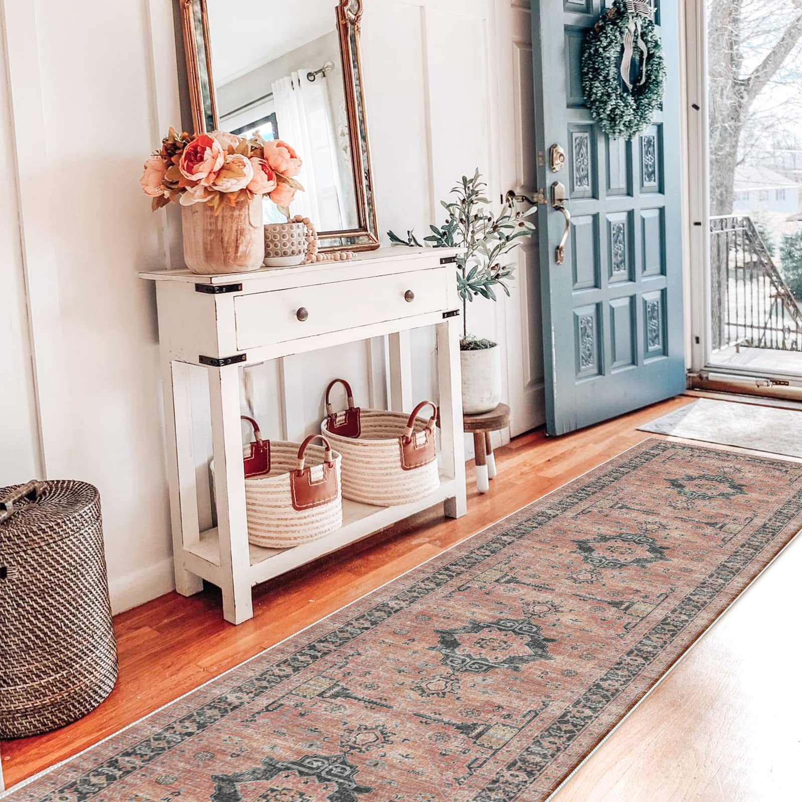 HY HAO YUN LAI hallway runner orange entryway view ideal for small foyer