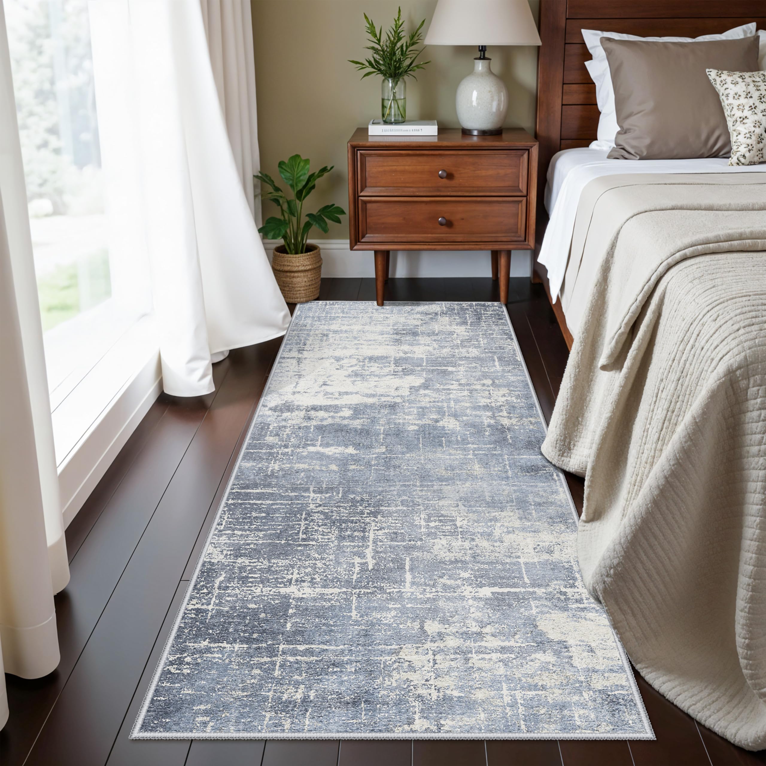 HY HAO YUN LAI kitchen rug water-resistant design in blue ivory protects floors from spills.