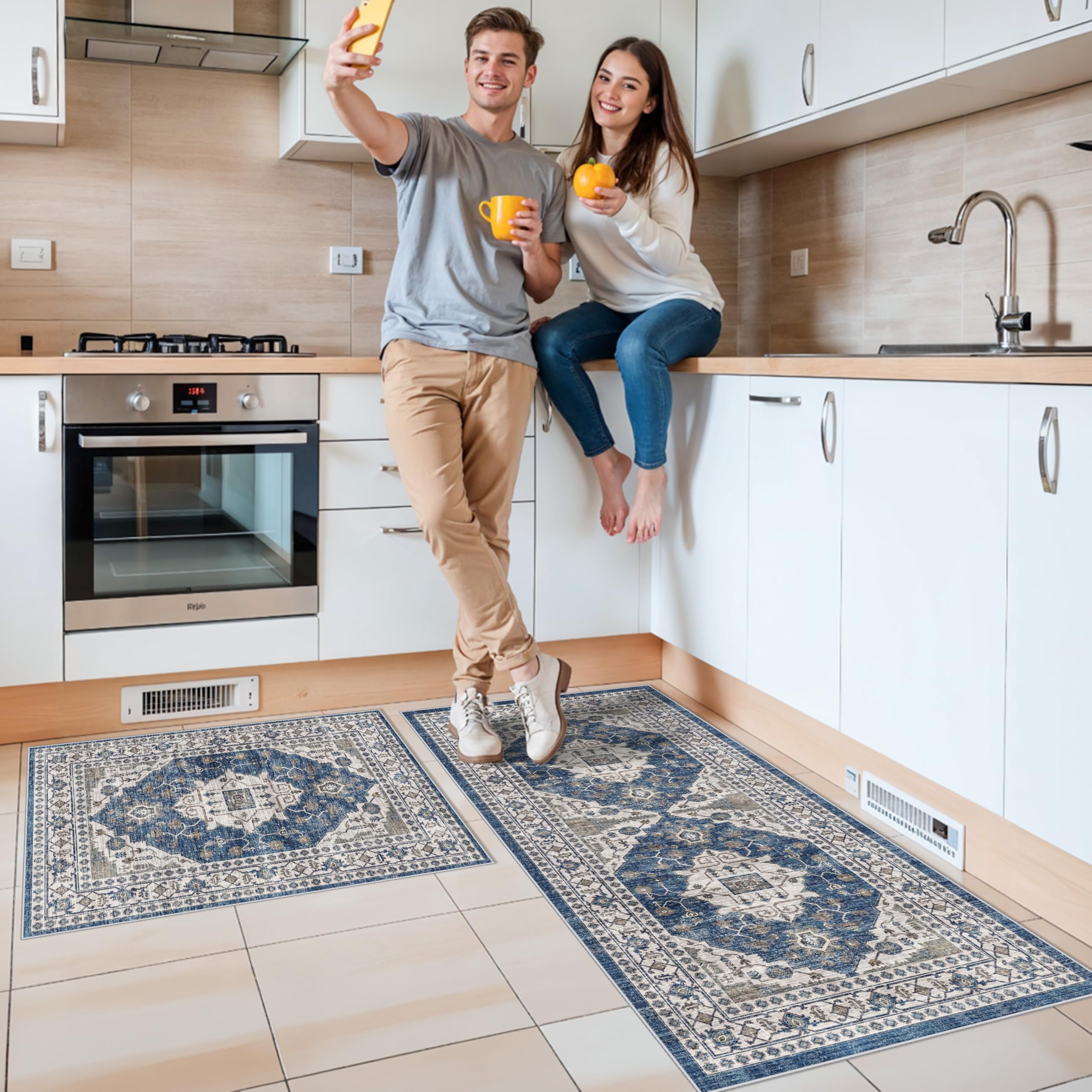 HY HAO YUN LAI kitchen sink rug 2x4 blue offers soft support by the fridge