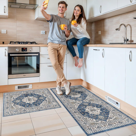 HY HAO YUN LAI kitchen sink rug 2x4 blue offers soft support by the fridge