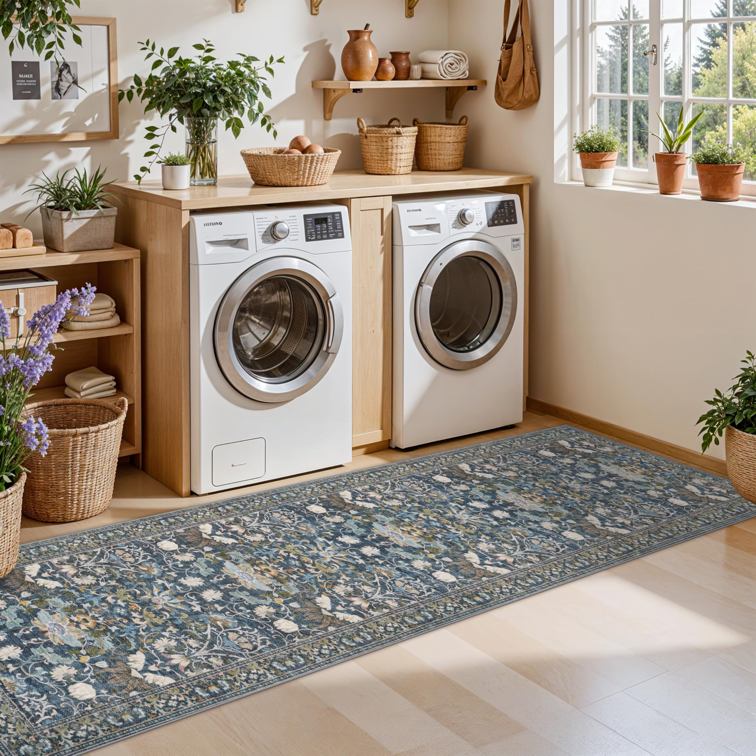 HY HAO YUN LAI low-pile edge-design rug fits under doors without snagging.