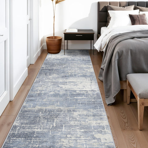 HY HAO YUN LAI low-pile hallway runner blue ivory suitable for high-traffic areas