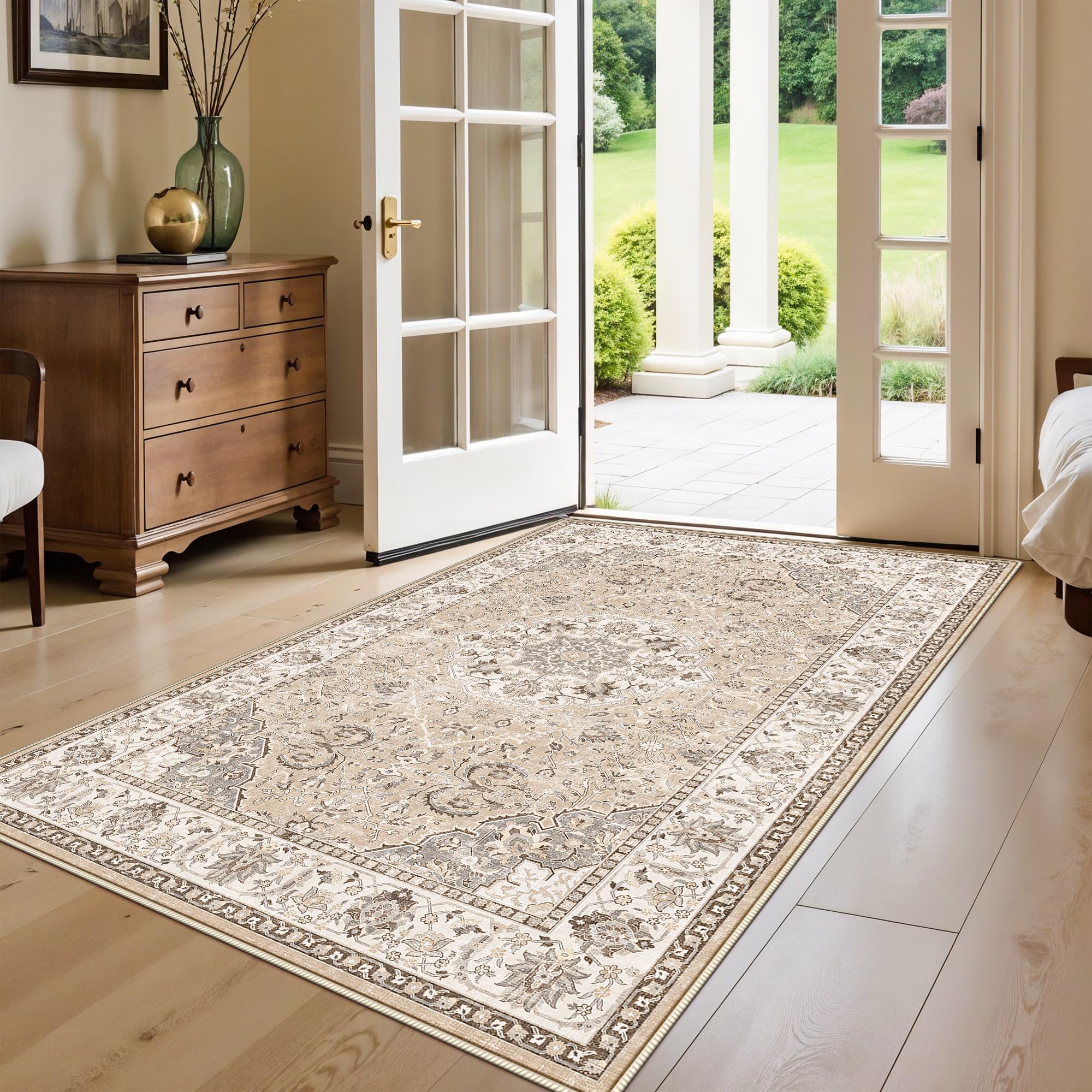 HY HAO YUN LAI neutral beige floor mat complements various decor schemes.
