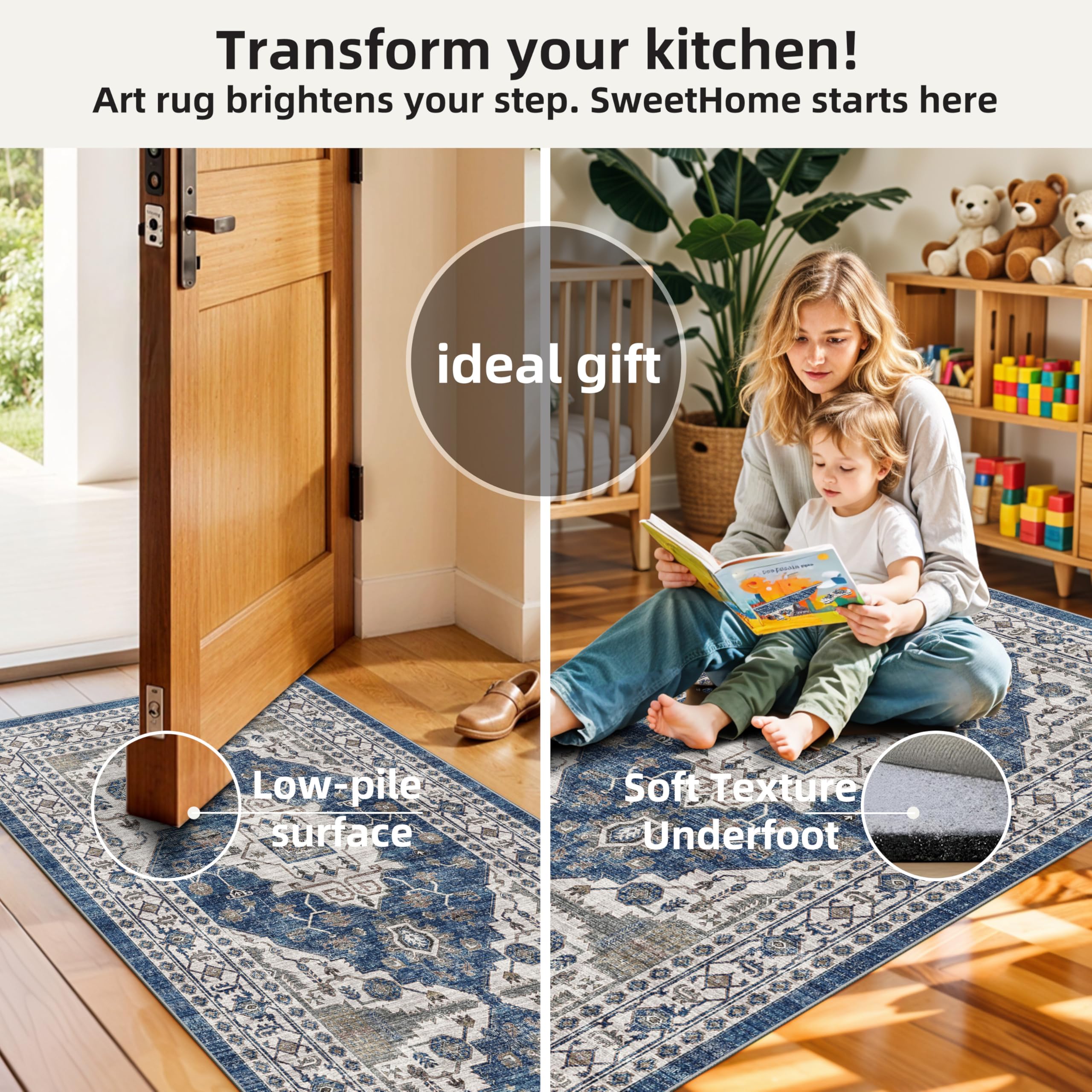 HY HAO YUN LAI stain-resistant rug blue simplifies quick cleaning after meals