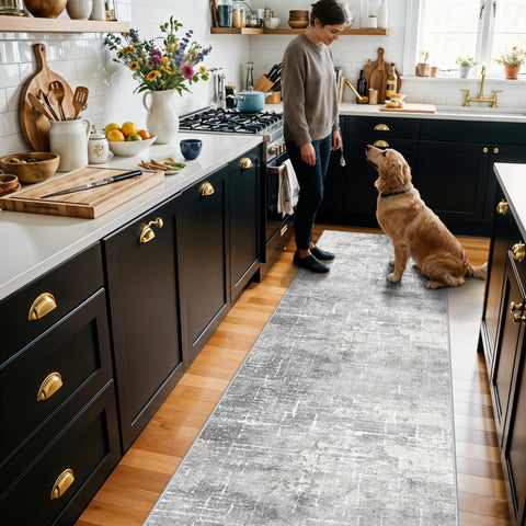 HY HAO YUN LAI washable 2x10 kitchen runner rug in abstract farmhouse style for busy kitchens.