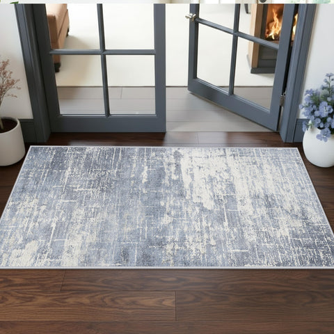 HY HAO YUN LAI washable 2x5 abstract hallway runner in blue and ivory for busy hallways.