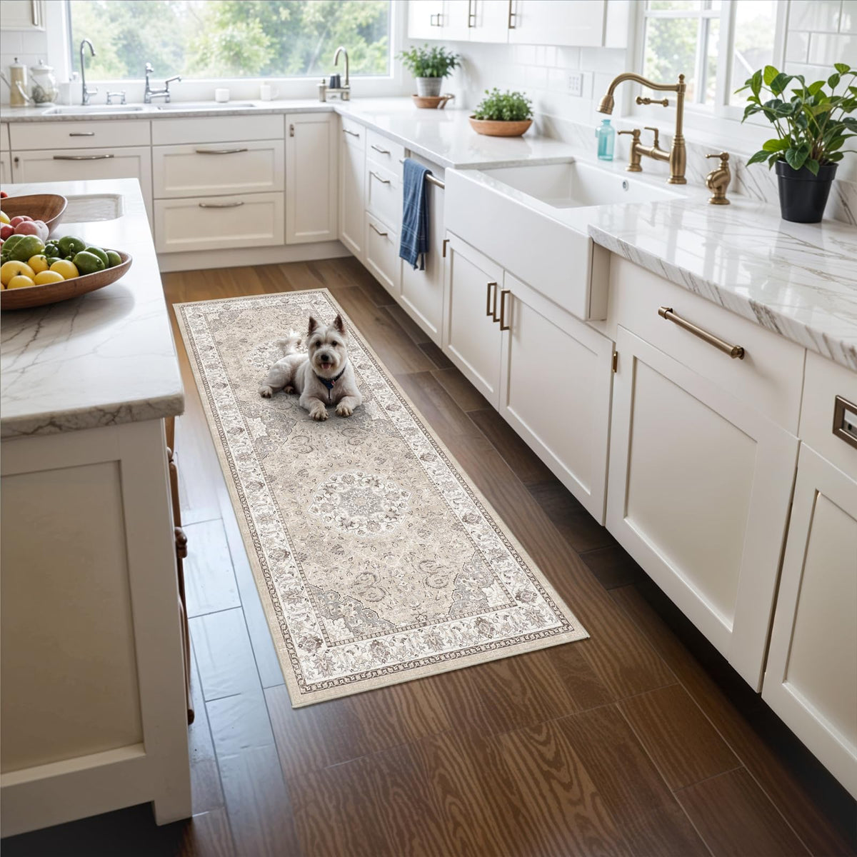 HY HAO YUN LAI washable 2x5 hallway runner rug — overall beige vintage style for entryways