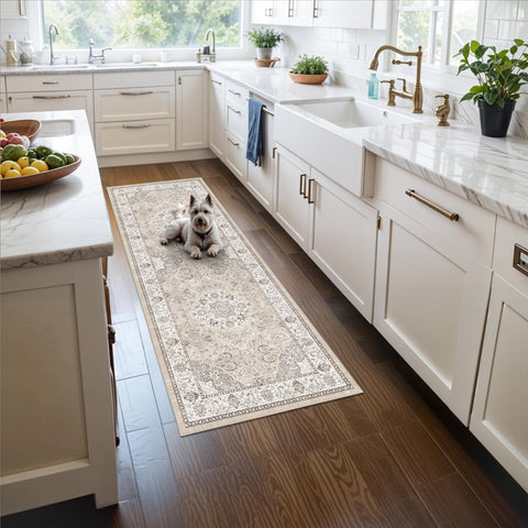 HY HAO YUN LAI washable 2x5 hallway runner rug — overall beige vintage style for entryways