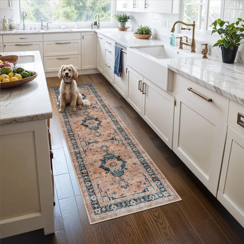 HY HAO YUN LAI orange 2x6 hallway runner with non-slip backing enhances entryway safety.