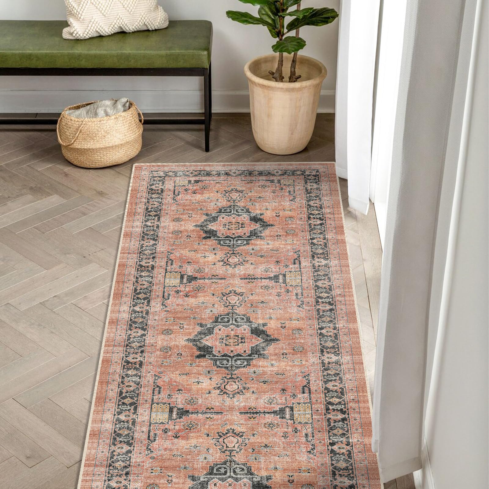 HY HAO YUN LAI orange washable hallway rug cleans easily while brightening spaces.