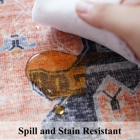 HY HAO YUN LAI orange hallway rug provides low-pile durability without door obstruction.