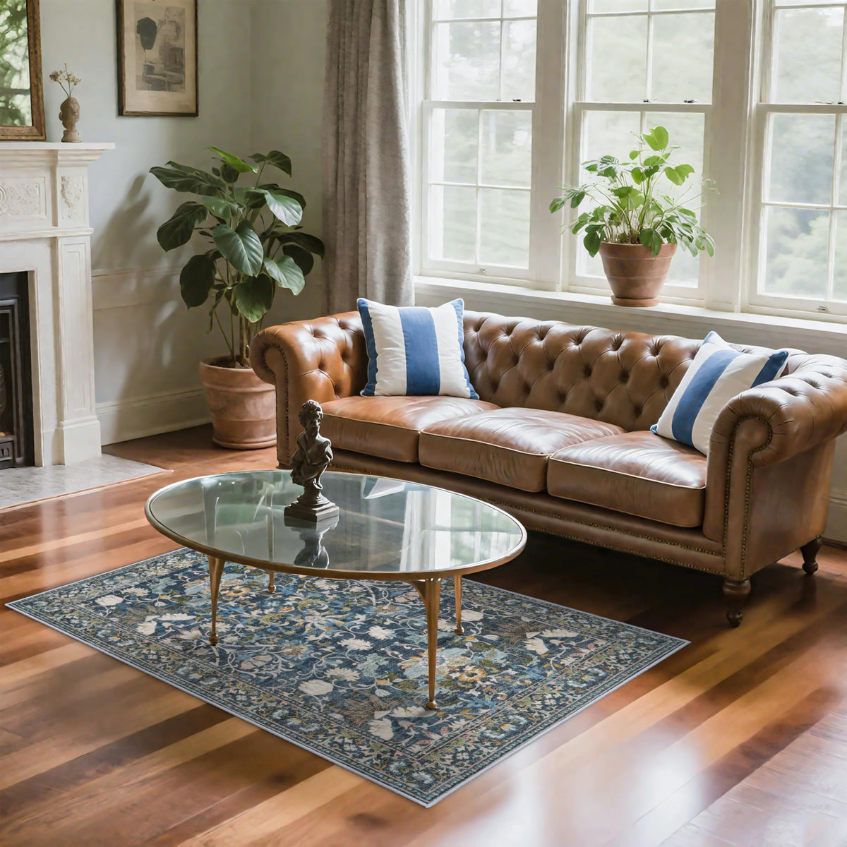 HY HAO YUN LAI washable 3x5 entryway rug floral blue enhances entry aesthetics and is easy clean