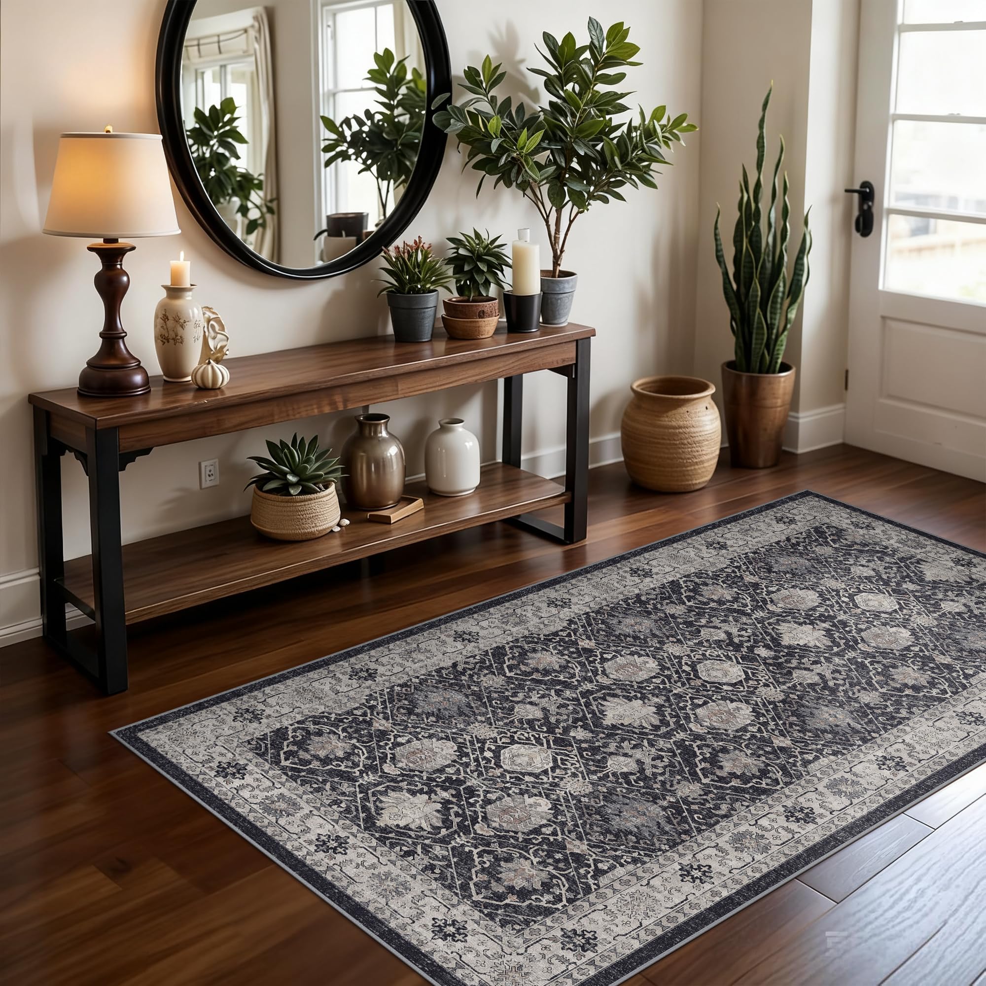 HY HAO YUN LAI washable 3x5 entryway rug shown with machine-washable convenience