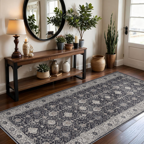 HY HAO YUN LAI washable entryway runner in black with non-slip grip for high-traffic homes