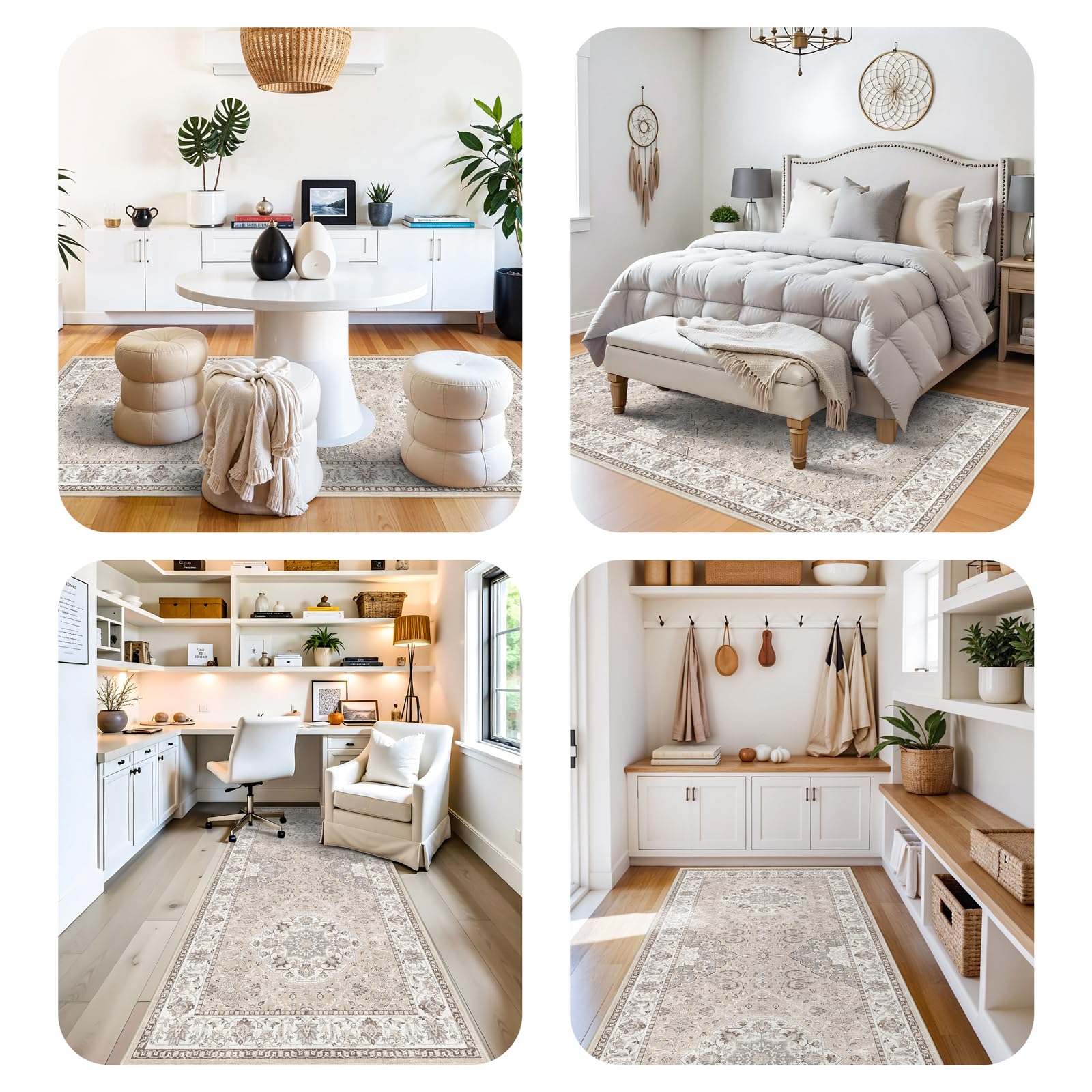 HY HAO YUN LAI beige runner rug, closeup-fiber-texture, soft polyester fibers feel cozy.