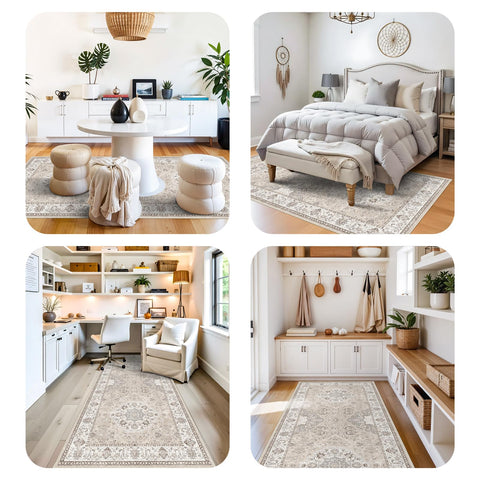 HY HAO YUN LAI beige runner rug, closeup-fiber-texture, soft polyester fibers feel cozy.