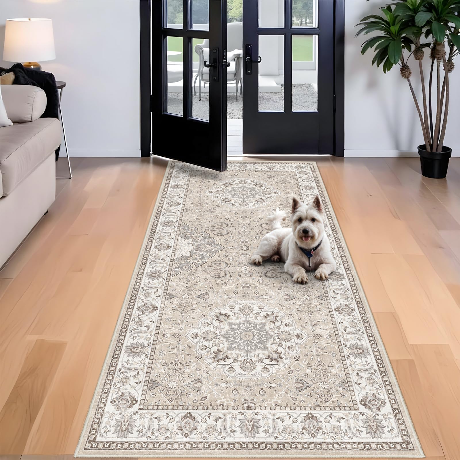 HY HAO YUN LAI washable 4x8 hallway runner rug beige, living-room-area, provides soft footing.