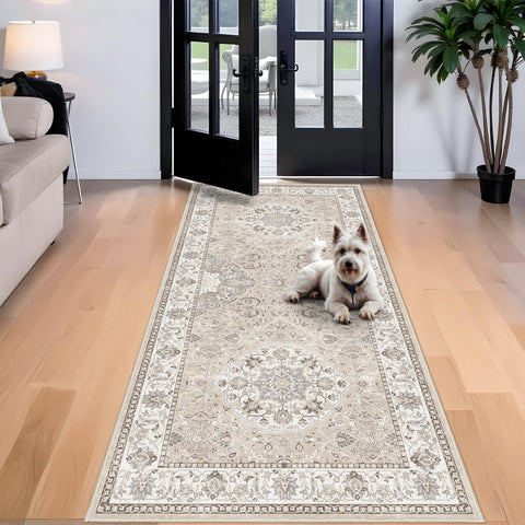 HY HAO YUN LAI washable 4x8 hallway runner rug beige, living-room-area, provides soft footing.